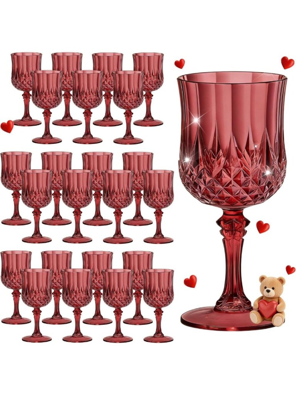 Reusable Vintage Plastic Wine Glasses - Unbreakable Goblets for Weddings